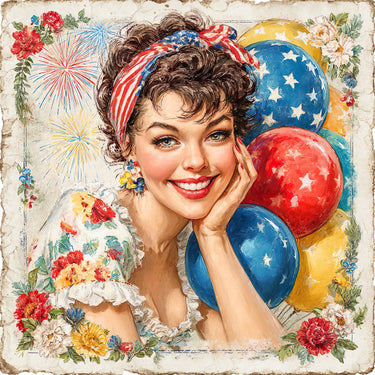 Patriotic Pin Up Girl, DCO-102386, Sign For Wreath, 10x10in Metal Sign